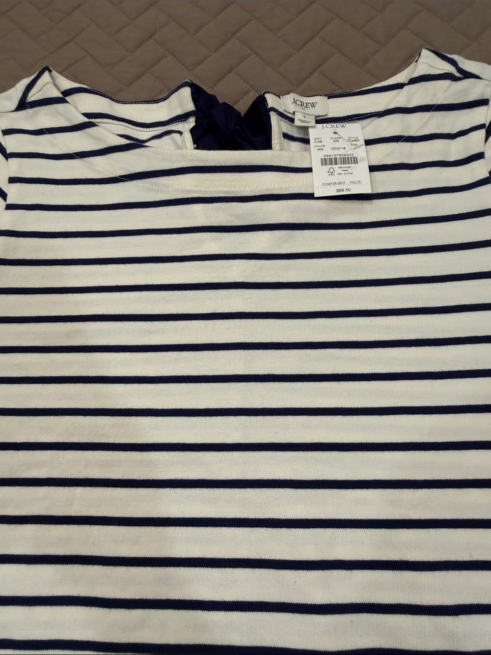 J. Crew Navy Striped Bow-Back Top/NWT/LARGE - Picture 9 of 13